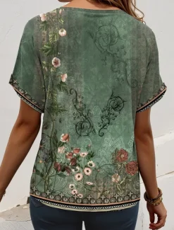 Clearance St. Patrick Women's T Shirt Ombre Floral Graphic Elegant Vintage Casual Short Sleeve V Neck Regular Tops Daily Weekend Vacation Wear Print Summer Women Boho Tops