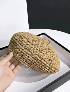 Hot Straw Crochet Thin Beret Hats Solid Color Casual Painter Cap Lightweight Breathable Berets For Women Girls Spring & Summer Women Hats