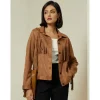 Best Suede Fringe Hem Crew Neck Jacket Women Jackets