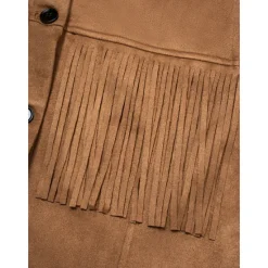 Best Suede Fringe Hem Crew Neck Jacket Women Jackets