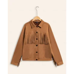 Best Suede Fringe Hem Crew Neck Jacket Women Jackets