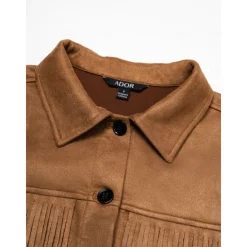 Best Suede Fringe Hem Crew Neck Jacket Women Jackets