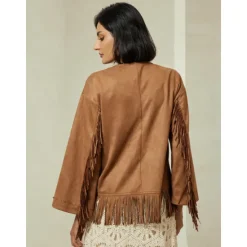 Online Suede Fringed Flare Cuff Sleeve Jacket Women Jackets