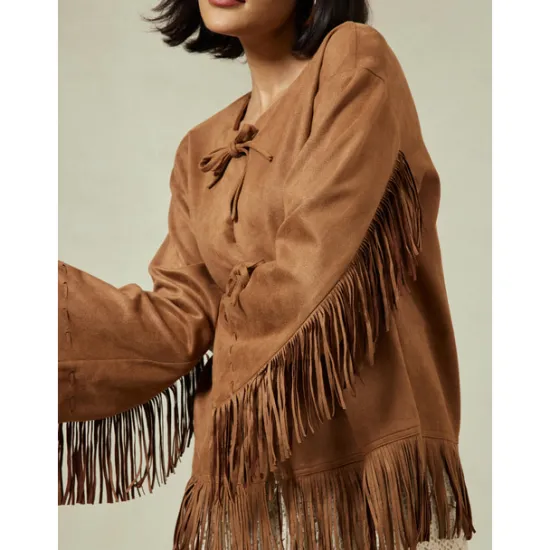 Online Suede Fringed Flare Cuff Sleeve Jacket Women Jackets