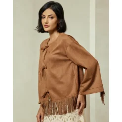 Online Suede Fringed Flare Cuff Sleeve Jacket Women Jackets