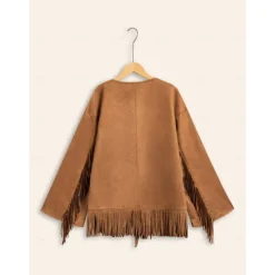 Online Suede Fringed Flare Cuff Sleeve Jacket Women Jackets