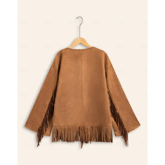 Online Suede Fringed Flare Cuff Sleeve Jacket Women Jackets