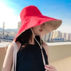 Clearance Sun Hat Hiking Hat Wide Brim Summer Outdoor Sunscreen Breathable Sweat wicking Hat 15cm double-sided khaki + beige 15cm double-sided red + beige 15cm double-sided red + black for Hunting Fishing Beach Women Hats