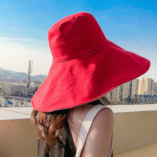 Clearance Sun Hat Hiking Hat Wide Brim Summer Outdoor Sunscreen Breathable Sweat wicking Hat 15cm double-sided khaki + beige 15cm double-sided red + beige 15cm double-sided red + black for Hunting Fishing Beach Women Hats