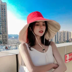Clearance Sun Hat Hiking Hat Wide Brim Summer Outdoor Sunscreen Breathable Sweat wicking Hat 15cm double-sided khaki + beige 15cm double-sided red + beige 15cm double-sided red + black for Hunting Fishing Beach Women Hats