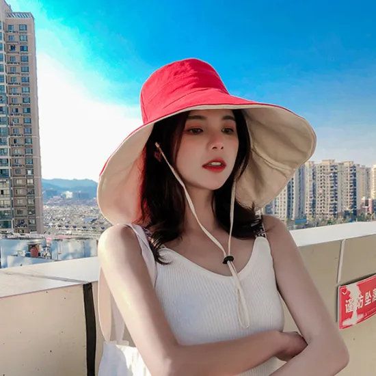 Clearance Sun Hat Hiking Hat Wide Brim Summer Outdoor Sunscreen Breathable Sweat wicking Hat 15cm double-sided khaki + beige 15cm double-sided red + beige 15cm double-sided red + black for Hunting Fishing Beach Women Hats