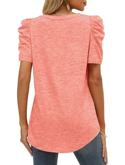 Outlet T shirt Tee Women's Black White Purple Plain Ruched Street Daily Fashion V Neck Regular Fit S Women T-Shirts