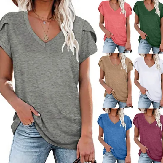 Best T shirt Tee Women's Solid Color Daily Going out Basic V Neck S Women T-Shirts