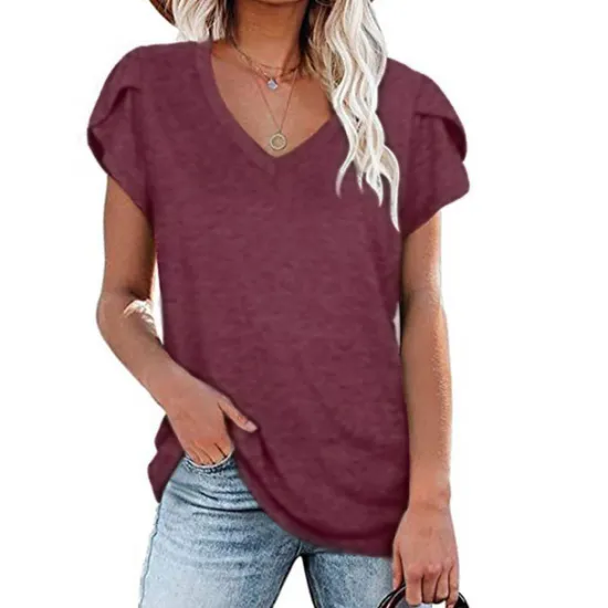 Best T shirt Tee Women's Solid Color Daily Going out Basic V Neck S Women T-Shirts