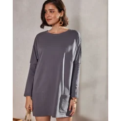 New T Shirt Women's Black Solid / Plain Color Patchwork Pocket Street Daily Daily Classic Round Neck Regular Fit S Women Tunic Tops