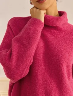 Discount Turtleneck Ribbed Knit Wool Blend Drop Shoulder Batwing Sleeve Pullover Sweater Women Ugly Sweater