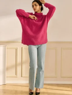 Discount Turtleneck Ribbed Knit Wool Blend Drop Shoulder Batwing Sleeve Pullover Sweater Women Ugly Sweater