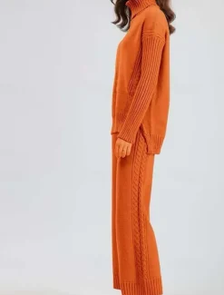 Outlet Turtleneck Sweater Co-ords Knitted Fall Winter Home Basic Casual Long Sleeve Solid Color Royal Blue Orange Women Sweater Co-Ords