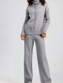 Outlet Turtleneck Sweater Co-ords Knitted Fall Winter Home Basic Casual Long Sleeve Solid Color Royal Blue Orange Women Sweater Co-Ords