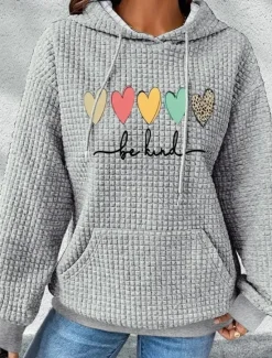 Discount Valentine Women's Heart Hoodie Sweatshirt Pullover Valentine's Day Casual Drawstring Print Front Pocket Active Sportswear Hooded Long Sleeve Top Micro-elastic Women Hoodies & Sweatshirts