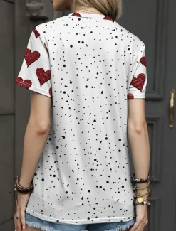 Discount Valentine Women's Heart T Shirt Casual Regular Tops Short Sleeve Round Neck Print Regular Fit Valentine's Day Daily Summer Women T-Shirts
