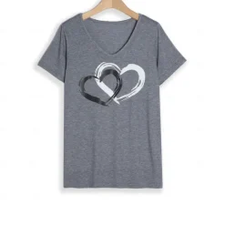 Valentine Women's Heart T Shirt Basic Regular Tops Short Sleeve V Neck Print Regular Fit Valentine Weekend Red Blue Purple Green Gray Women T-Shirts