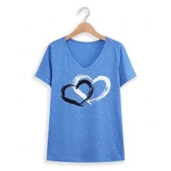 Valentine Women's Heart T Shirt Basic Regular Tops Short Sleeve V Neck Print Regular Fit Valentine Weekend Red Blue Purple Green Gray Women T-Shirts