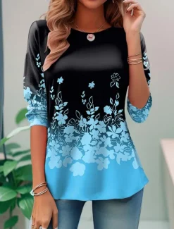 Sale Valentine Women's Rose T Shirt Cute Rose Floral Regular Tops Print Regular Fit Daily Weekend Black Blue Purple Orange Rose Pink Fall Winter Prefall Women T-Shirts