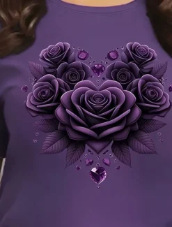 Outlet Valentine Women's T Shirt Cute Rose Regular Tops Short Sleeve Round Neck Print Regular Fit Daily Wine Purple Summer Women Spring Tops