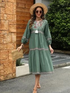 Discount Valentine's Day Women's Normal Midi Dress Casual Dress Long Sleeve Boho Dress A Line Dress Boho Dress Elegant Basic Casual Bishop Sleeve Formal Vacation Valentine's Day Loose Fit Floral Still Life Women Floral Dresses