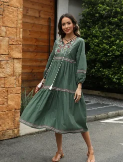 Discount Valentine's Day Women's Normal Midi Dress Casual Dress Long Sleeve Boho Dress A Line Dress Boho Dress Elegant Basic Casual Bishop Sleeve Formal Vacation Valentine's Day Loose Fit Floral Still Life Women Floral Dresses