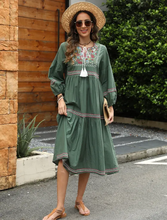 Discount Valentine's Day Women's Normal Midi Dress Casual Dress Long Sleeve Boho Dress A Line Dress Boho Dress Elegant Basic Casual Bishop Sleeve Formal Vacation Valentine's Day Loose Fit Floral Still Life Women Floral Dresses