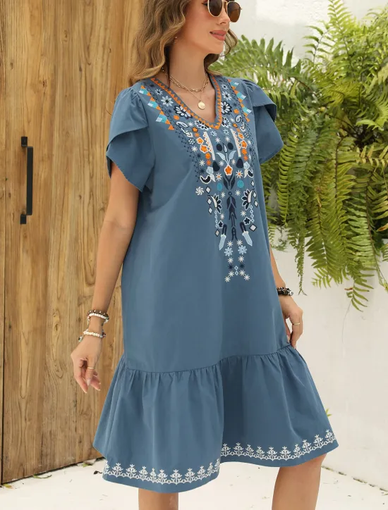 Hot Valentine's Day Women's Normal Mini Dress Petite Dress Casual Dress Long Sleeve Boho Dress Boho Dress Basic Casual Boho Vacation Valentine's Day Street Loose Fit Floral Still Life Flower Short Sleeve Women Floral Dresses