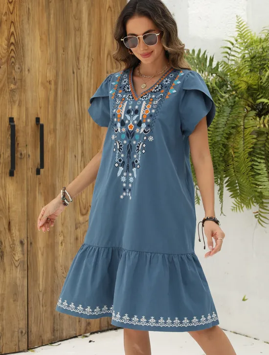Hot Valentine's Day Women's Normal Mini Dress Petite Dress Casual Dress Long Sleeve Boho Dress Boho Dress Basic Casual Boho Vacation Valentine's Day Street Loose Fit Floral Still Life Flower Short Sleeve Women Floral Dresses