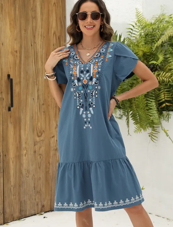 Hot Valentine's Day Women's Normal Mini Dress Petite Dress Casual Dress Long Sleeve Boho Dress Boho Dress Basic Casual Boho Vacation Valentine's Day Street Loose Fit Floral Still Life Flower Short Sleeve Women Floral Dresses