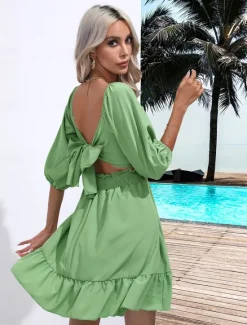 Discount Valentine's Day Women's Normal Mini Dress Boho Chic Dresses A Line Dress Bohemia Stylish Classic Lantern Sleeve Vacation Party Daily Form Fit Plain Sleeveless Square Neck Black White Pink Red Summer Women Casual Dress