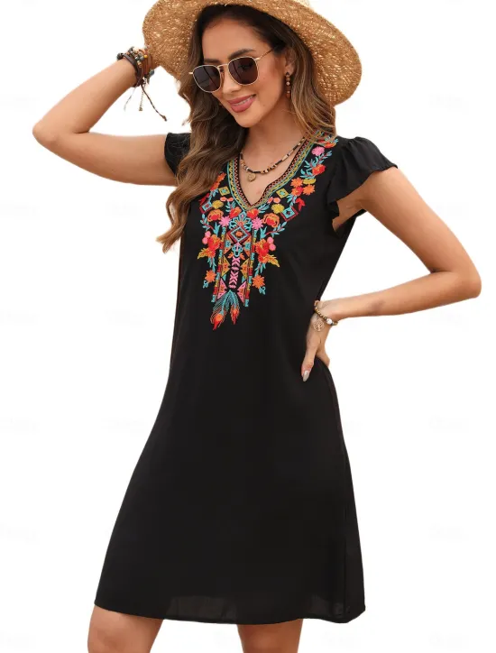 Best Valentine's Day Women's Normal Mini Dress Petite Dress Boho Chic Dresses A Line Dress Boho Dress Bohemia Stylish Classic Cap Sleeve Cold Shoulder Vacation Party Daily Form Fit Geometric Plain Women Floral Dresses