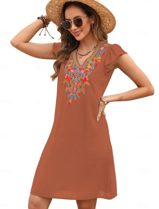 Best Valentine's Day Women's Normal Mini Dress Petite Dress Boho Chic Dresses A Line Dress Boho Dress Bohemia Stylish Classic Cap Sleeve Cold Shoulder Vacation Party Daily Form Fit Geometric Plain Women Floral Dresses