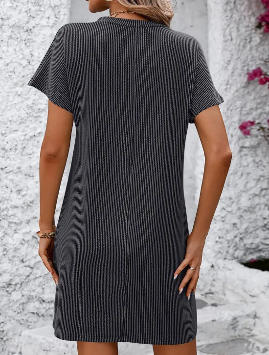 Online Valentine's Day Women's Normal Mini Dress Casual Dress Boho Chic Dresses Shift Dress Bohemia Cute Stylish Cap Sleeve Batwing Sleeve Vacation Home Party Form Fit Stripe Short Sleeve Crew Neck Black Women T Shirt Dresses