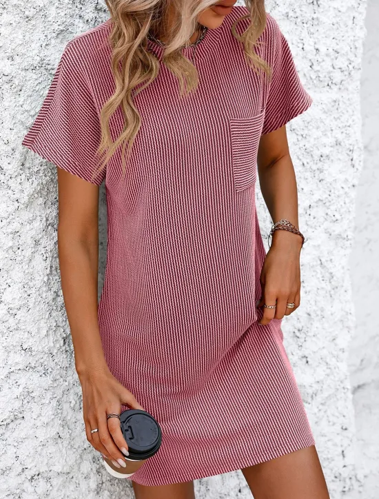 Online Valentine's Day Women's Normal Mini Dress Casual Dress Boho Chic Dresses Shift Dress Bohemia Cute Stylish Cap Sleeve Batwing Sleeve Vacation Home Party Form Fit Stripe Short Sleeve Crew Neck Black Women T Shirt Dresses