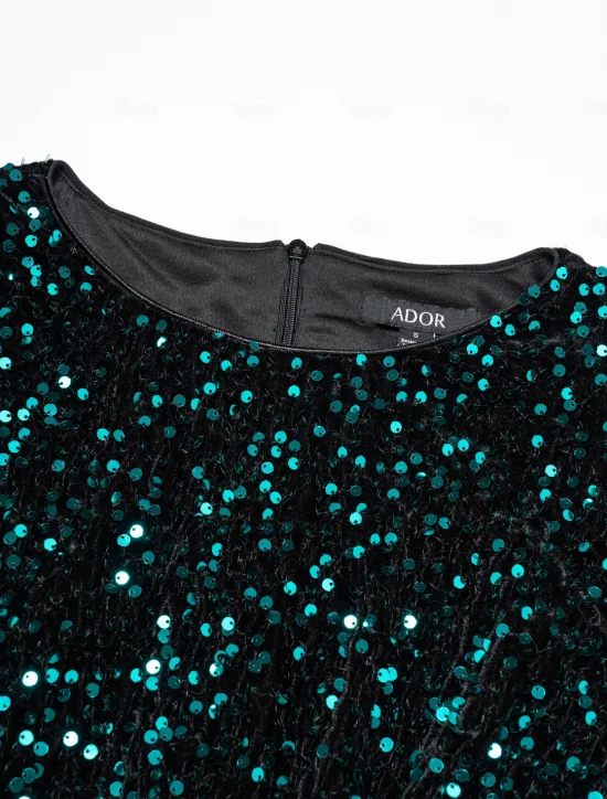 Online Velour Sequin Puff Sleeve Sparkly Elegant Maxi Dress Women Cocktail Dress