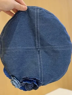 Online Vintage Flower Decor Beret Cap For Women Blue Denim Washed Berets Lightweight Octagonal Hat Classic Painter Hats Women Hats