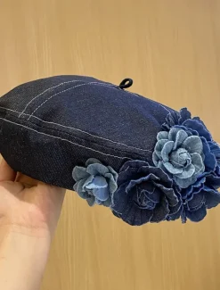 Online Vintage Flower Decor Beret Cap For Women Blue Denim Washed Berets Lightweight Octagonal Hat Classic Painter Hats Women Hats