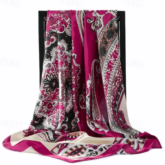 Clearance Vintage Flowers Square Scarf For Women Shawls Neckerchief Female Print Headband On the Head Wraps Foulard Hijab Hair Bands 90*90cm Women Scarves