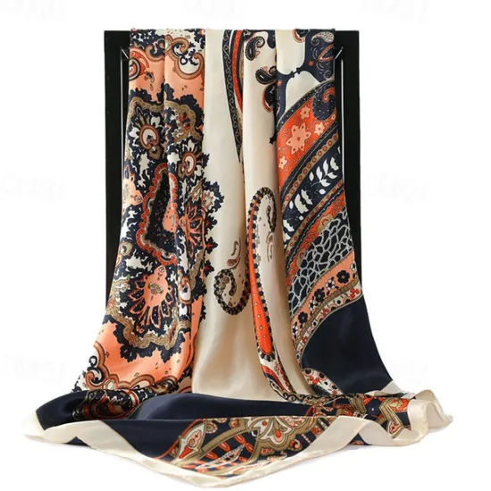 Clearance Vintage Flowers Square Scarf For Women Shawls Neckerchief Female Print Headband On the Head Wraps Foulard Hijab Hair Bands 90*90cm Women Scarves