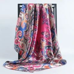 Clearance Vintage Flowers Square Scarf For Women Shawls Neckerchief Female Print Headband On the Head Wraps Foulard Hijab Hair Bands 90*90cm Women Scarves