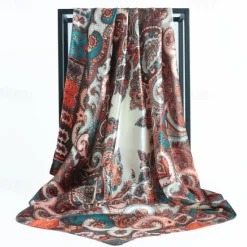 Clearance Vintage Flowers Square Scarf For Women Shawls Neckerchief Female Print Headband On the Head Wraps Foulard Hijab Hair Bands 90*90cm Women Scarves