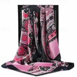 Clearance Vintage Flowers Square Scarf For Women Shawls Neckerchief Female Print Headband On the Head Wraps Foulard Hijab Hair Bands 90*90cm Women Scarves