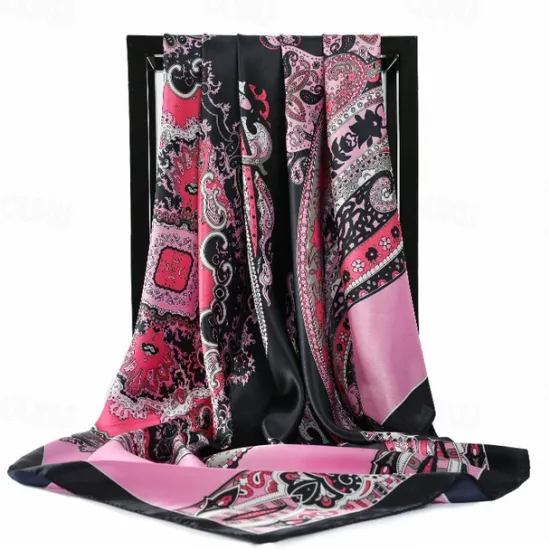 Clearance Vintage Flowers Square Scarf For Women Shawls Neckerchief Female Print Headband On the Head Wraps Foulard Hijab Hair Bands 90*90cm Women Scarves