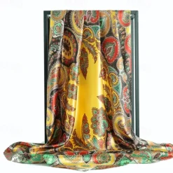 Clearance Vintage Flowers Square Scarf For Women Shawls Neckerchief Female Print Headband On the Head Wraps Foulard Hijab Hair Bands 90*90cm Women Scarves